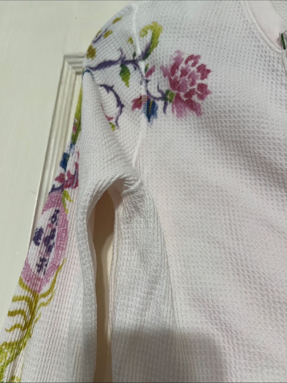 Lucky Brand vintage Light Pink Asian Floral Long Sleeve Thermal Top - Picture 3 of 8